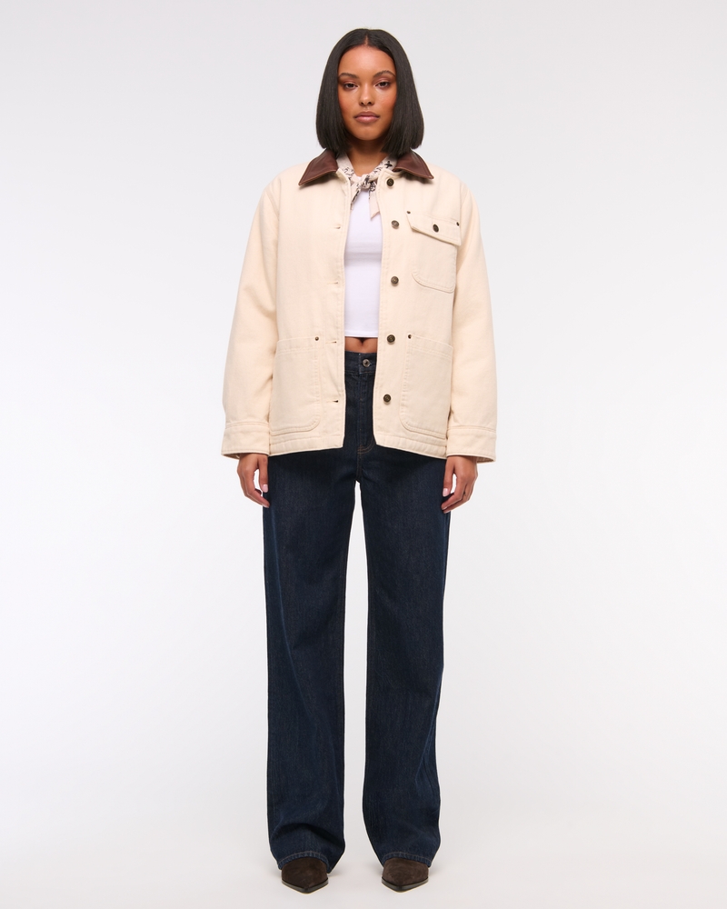 Mid-Length Twill Workwear Jacket(cream,XXS)