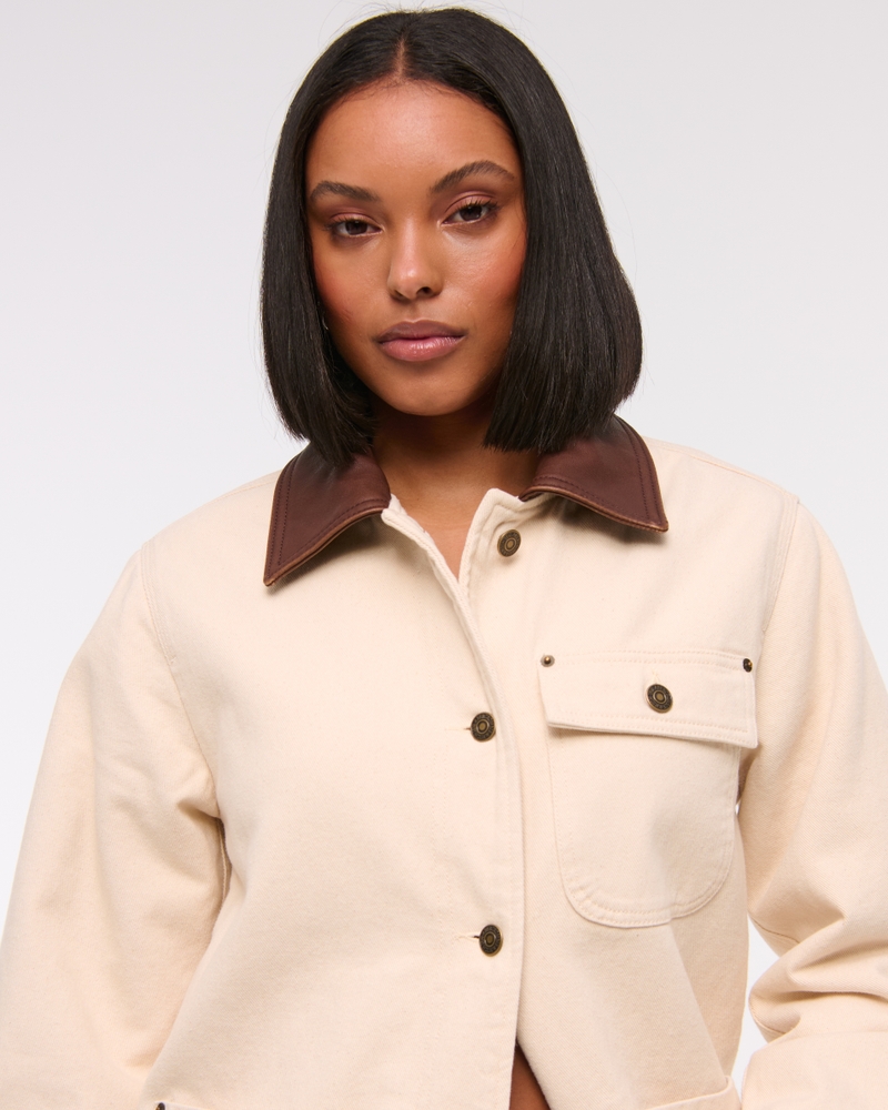 Mid-Length Twill Workwear Jacket(cream,XXS)
