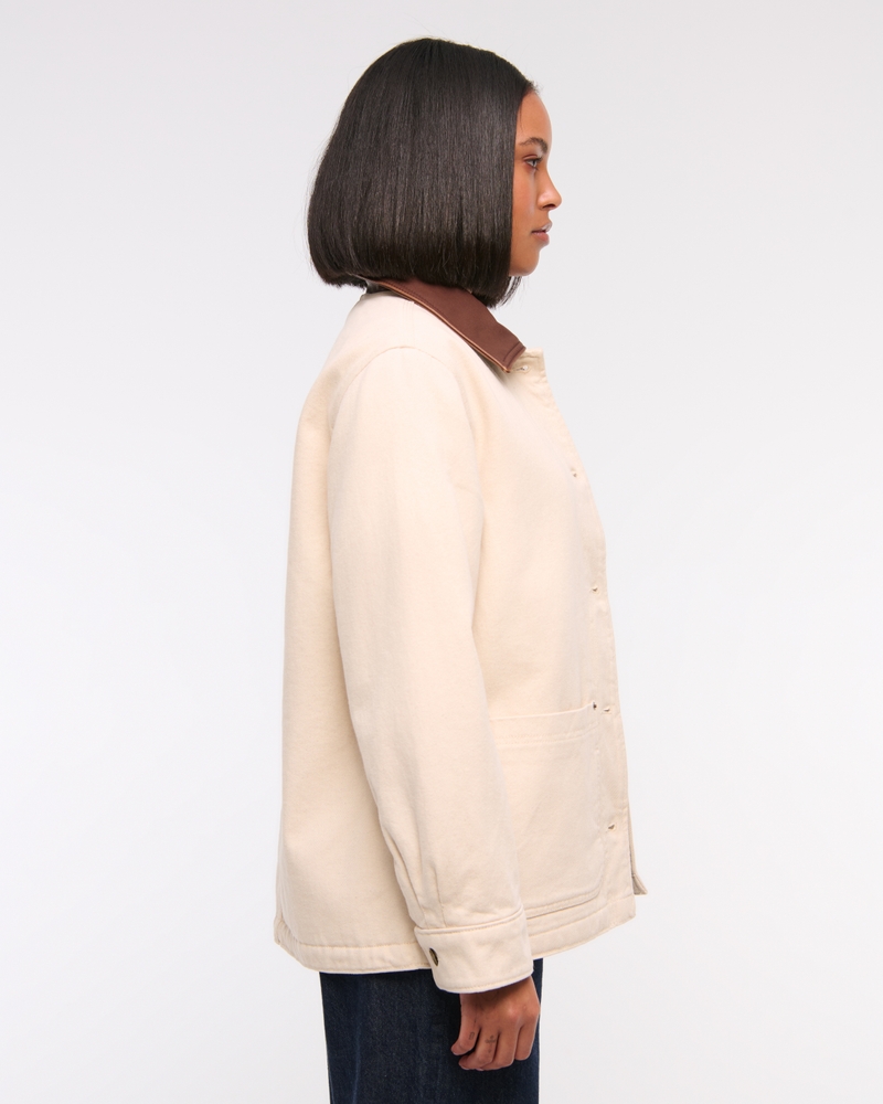 Mid-Length Twill Workwear Jacket(cream,XXS)