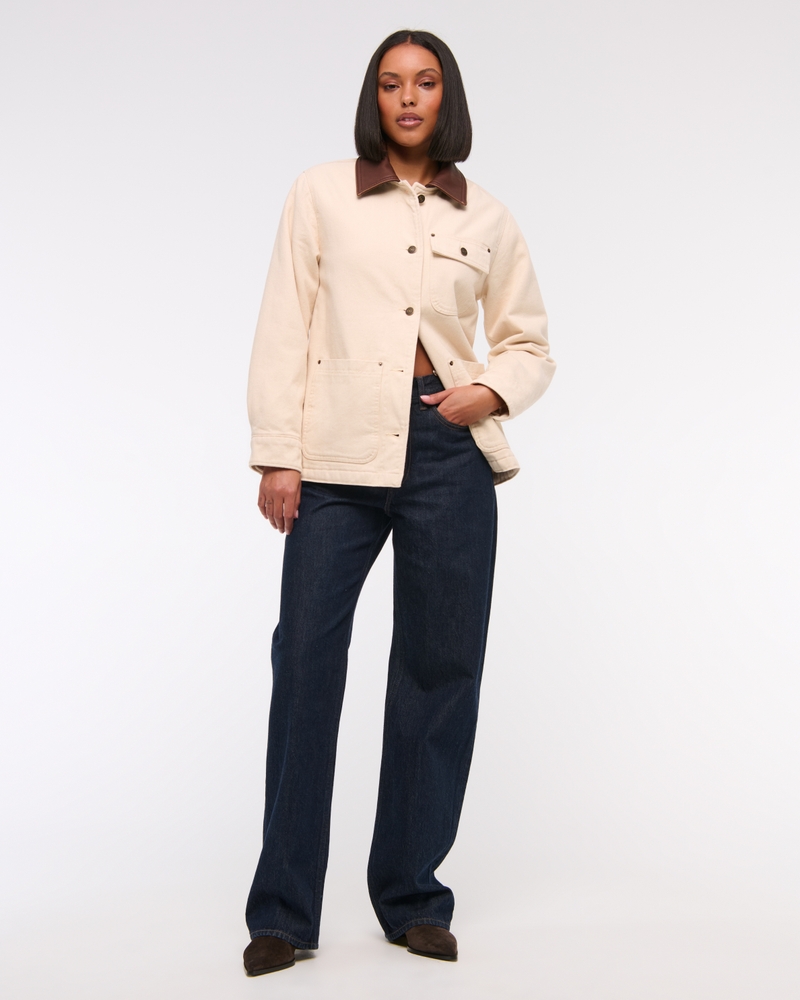 Mid-Length Twill Workwear Jacket(cream,XXS)