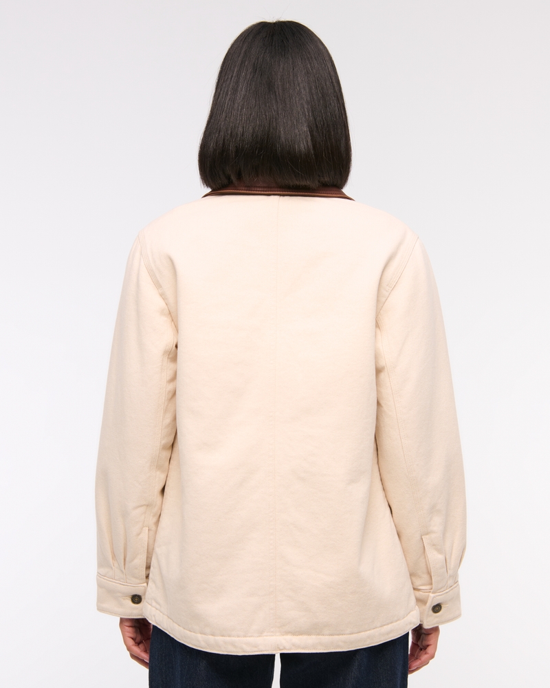 Mid-Length Twill Workwear Jacket(cream,XXS)