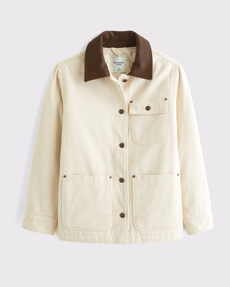 Mid-Length Twill Workwear Jacket(cream,XXS)