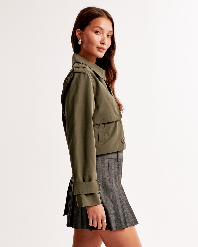 Cropped Trench Coat(forest green,XXS)