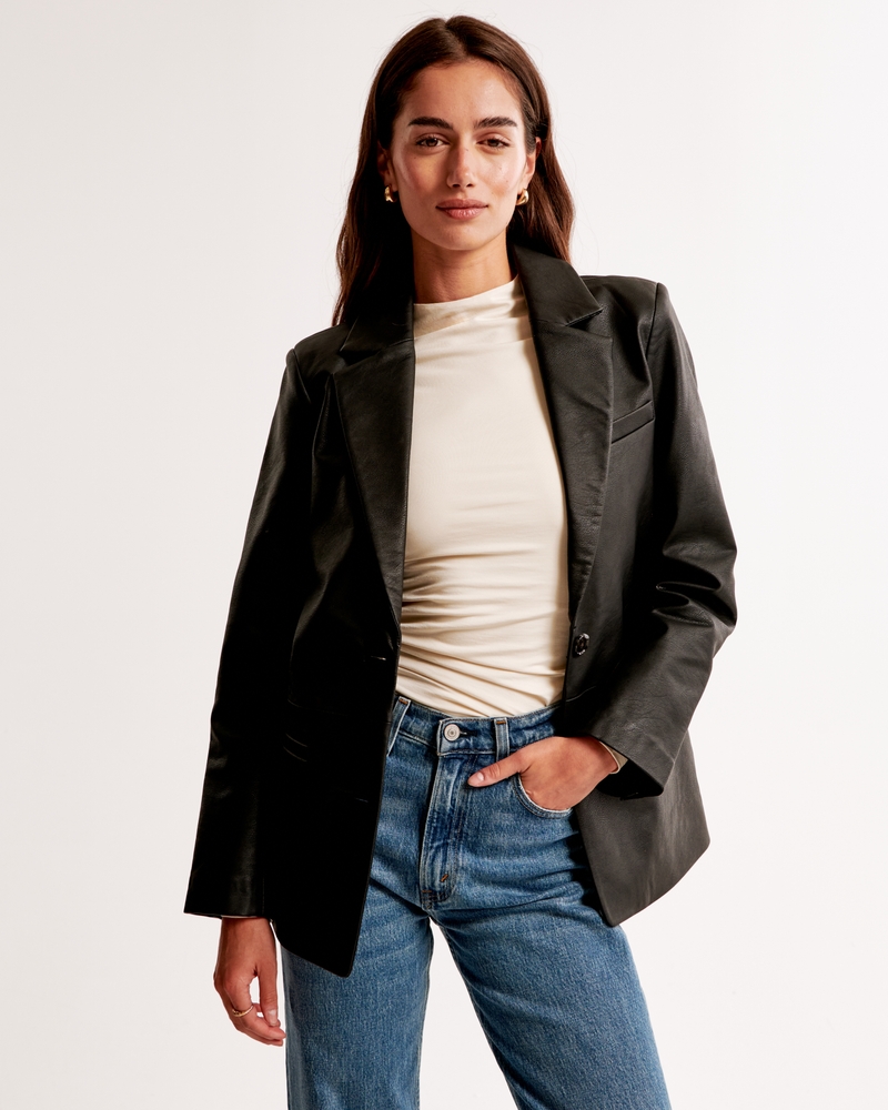 Vegan Leather Blazer(black,XXS)