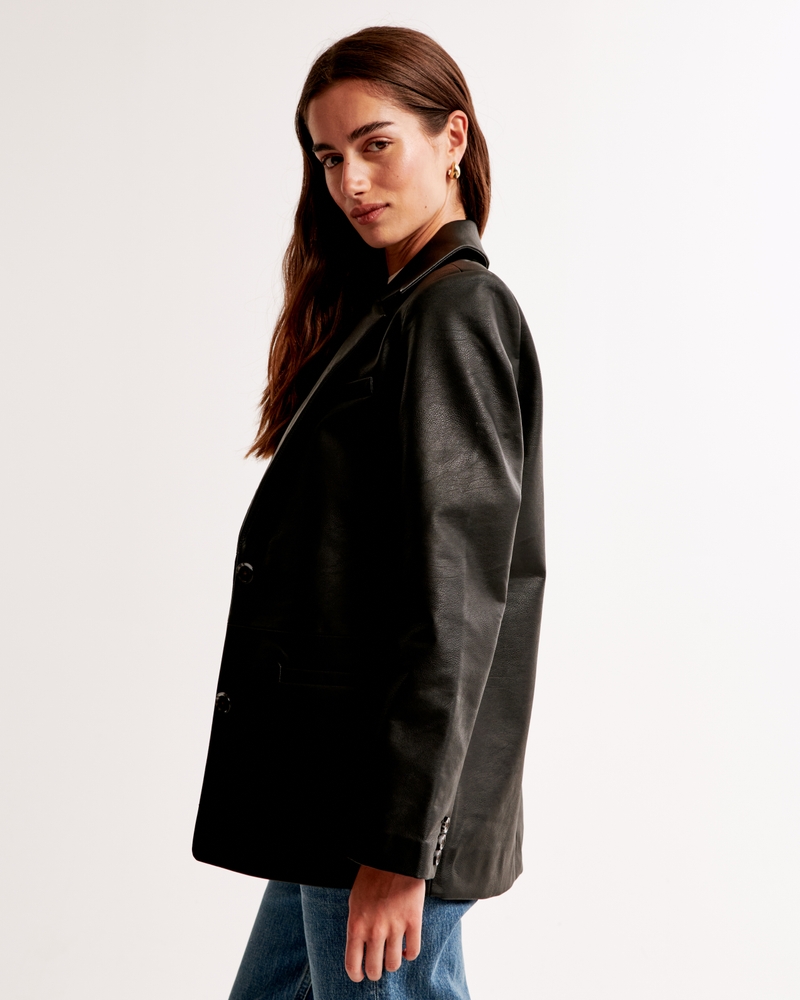 Vegan Leather Blazer(black,XXS)