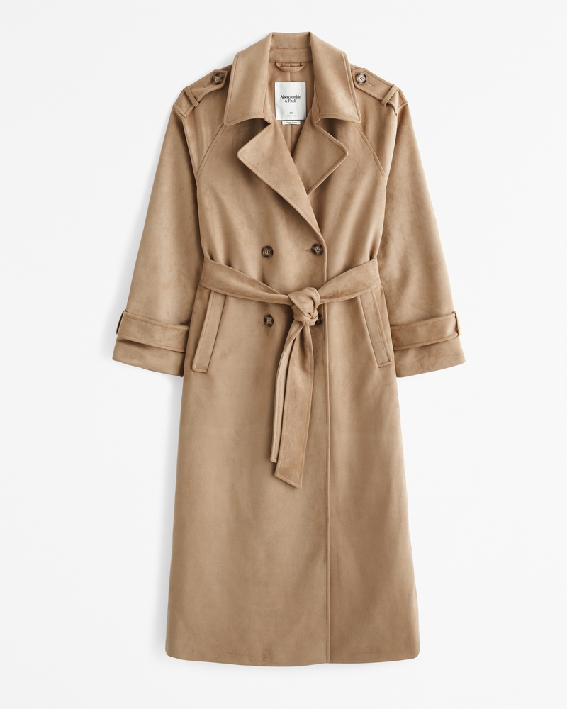 Faux Suede Trench Coat(sand,XXS)