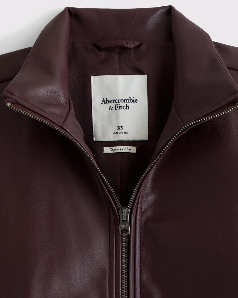 Bubble Hem Vegan Leather Bomber Jacket(burgundy,XXS)