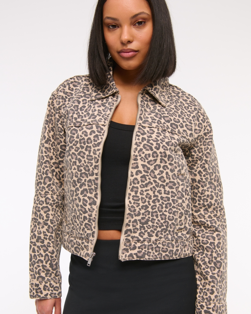 Denim Zip-Up Jacket(leopard print,XXS)