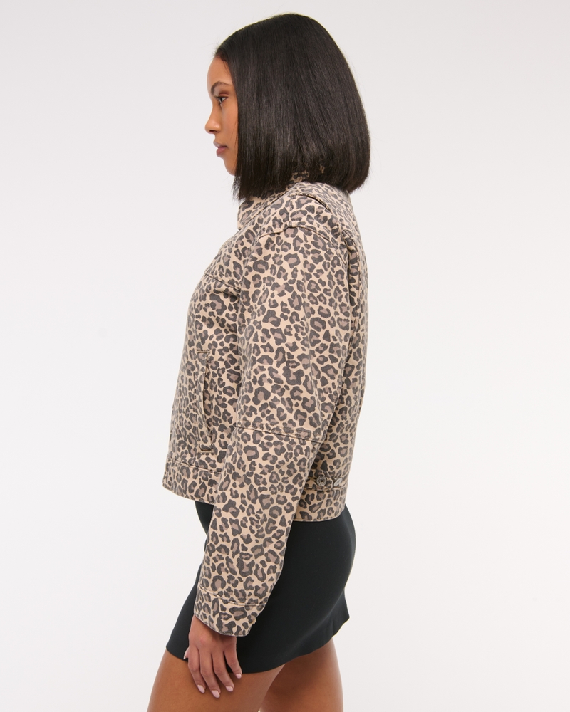Denim Zip-Up Jacket(leopard print,XXS)