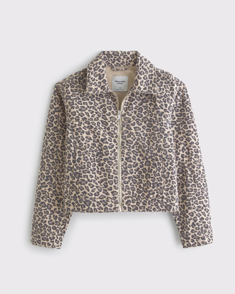Denim Zip-Up Jacket(leopard print,XXS)