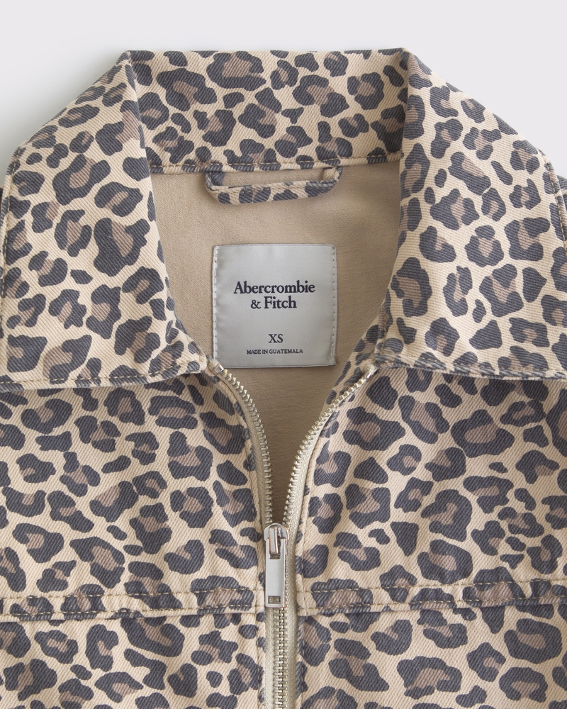 Denim Zip-Up Jacket(leopard print,XXS)