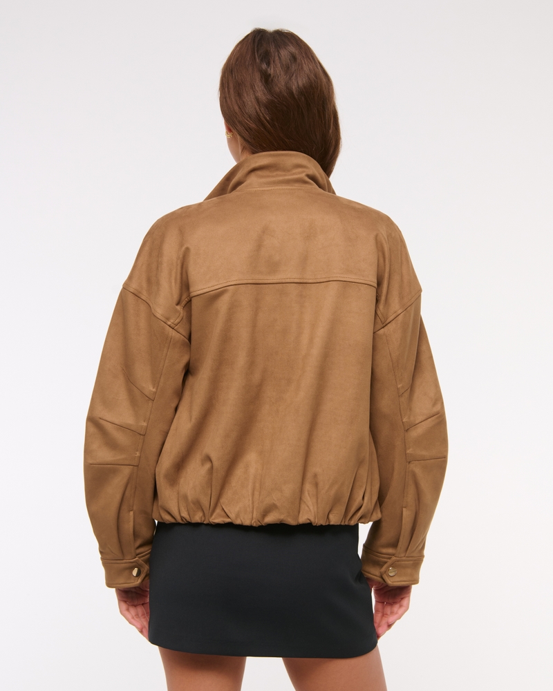 Bubble Hem Vegan Suede Bomber Jacket(toasted taupe,XXS)