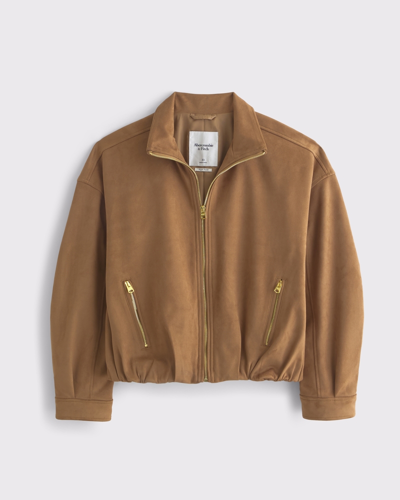 Bubble Hem Vegan Suede Bomber Jacket(toasted taupe,XXS)