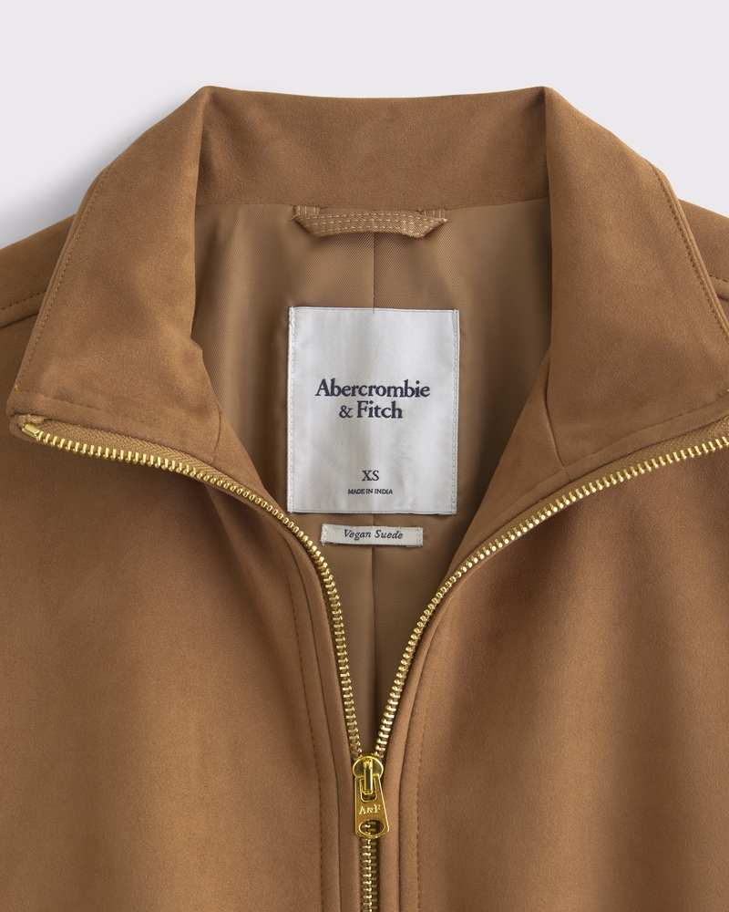 Bubble Hem Vegan Suede Bomber Jacket(toasted taupe,XXS)