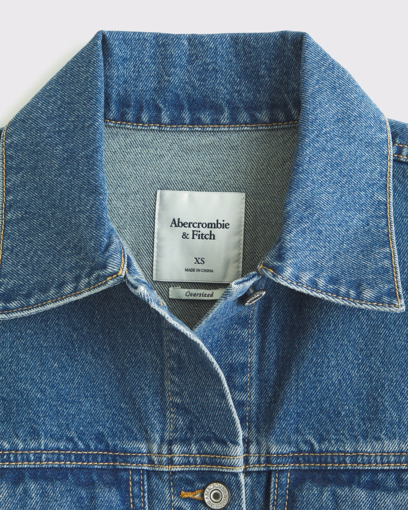 Oversized Distressed Denim Trucker Jacket(dark wash,XXS)
