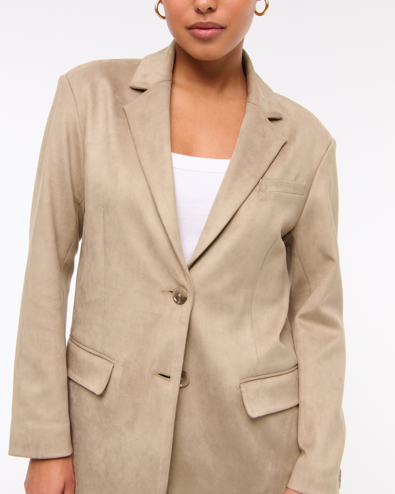Vegan Suede Slouchy Blazer(light brown,XXS)