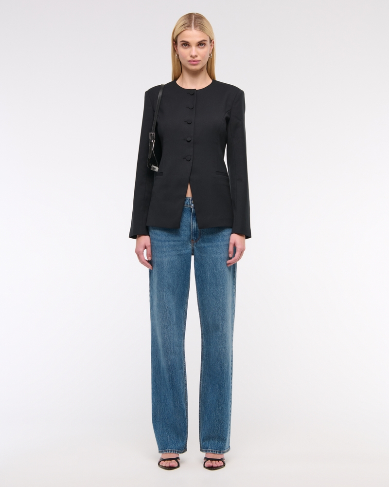 Collarless Suiting Blazer(black,XXS)
