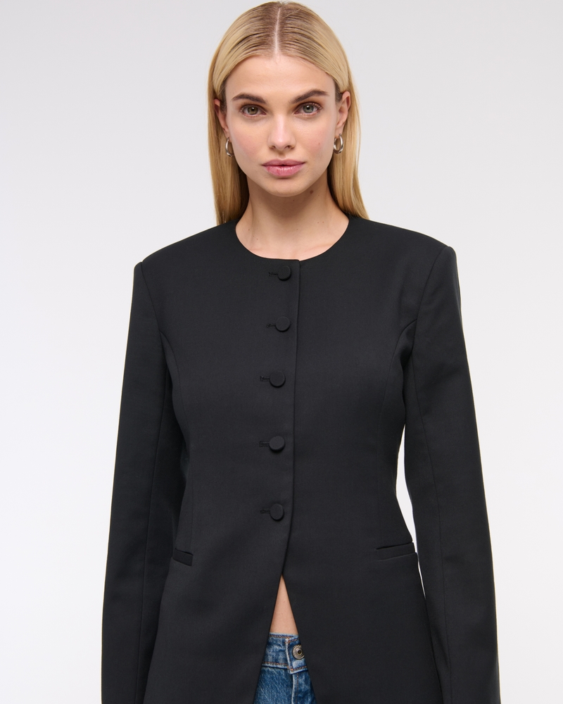 Collarless Suiting Blazer(black,XXS)