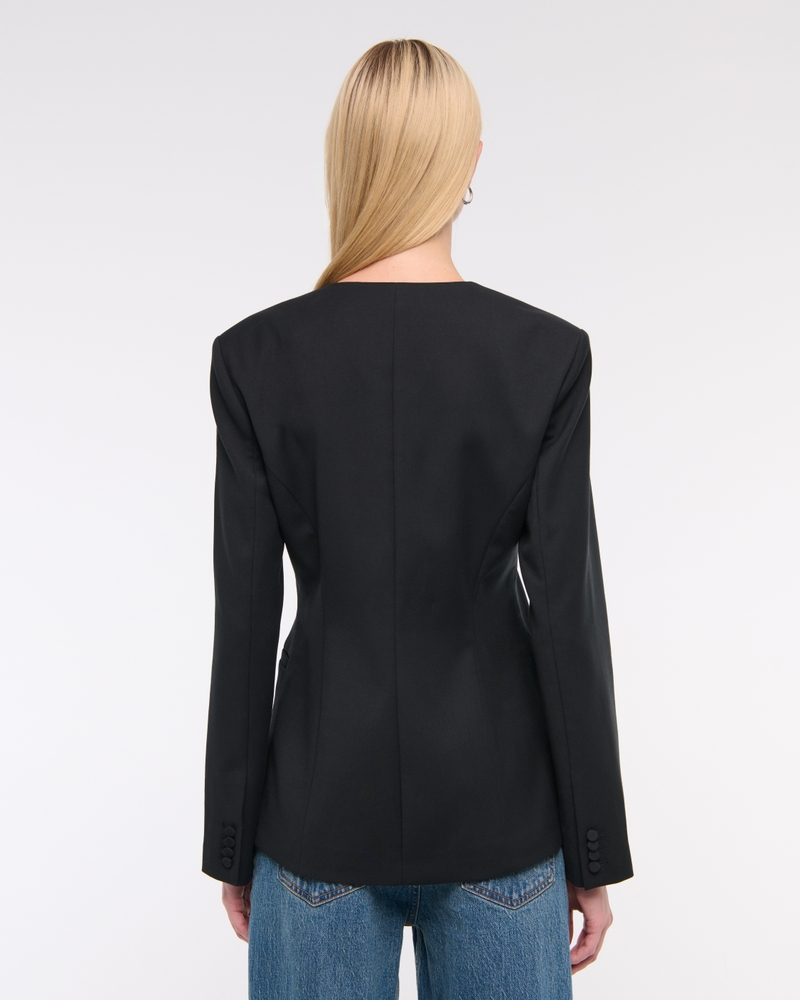 Collarless Suiting Blazer(black,XXS)