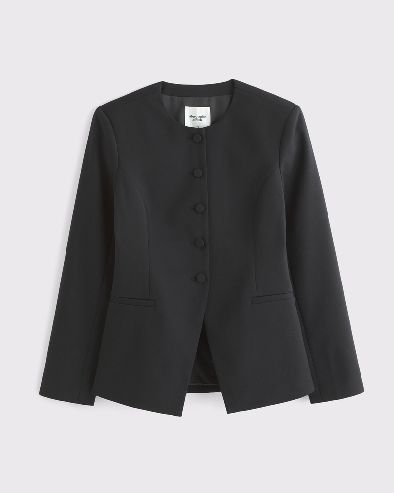 Collarless Suiting Blazer(black,XXS)
