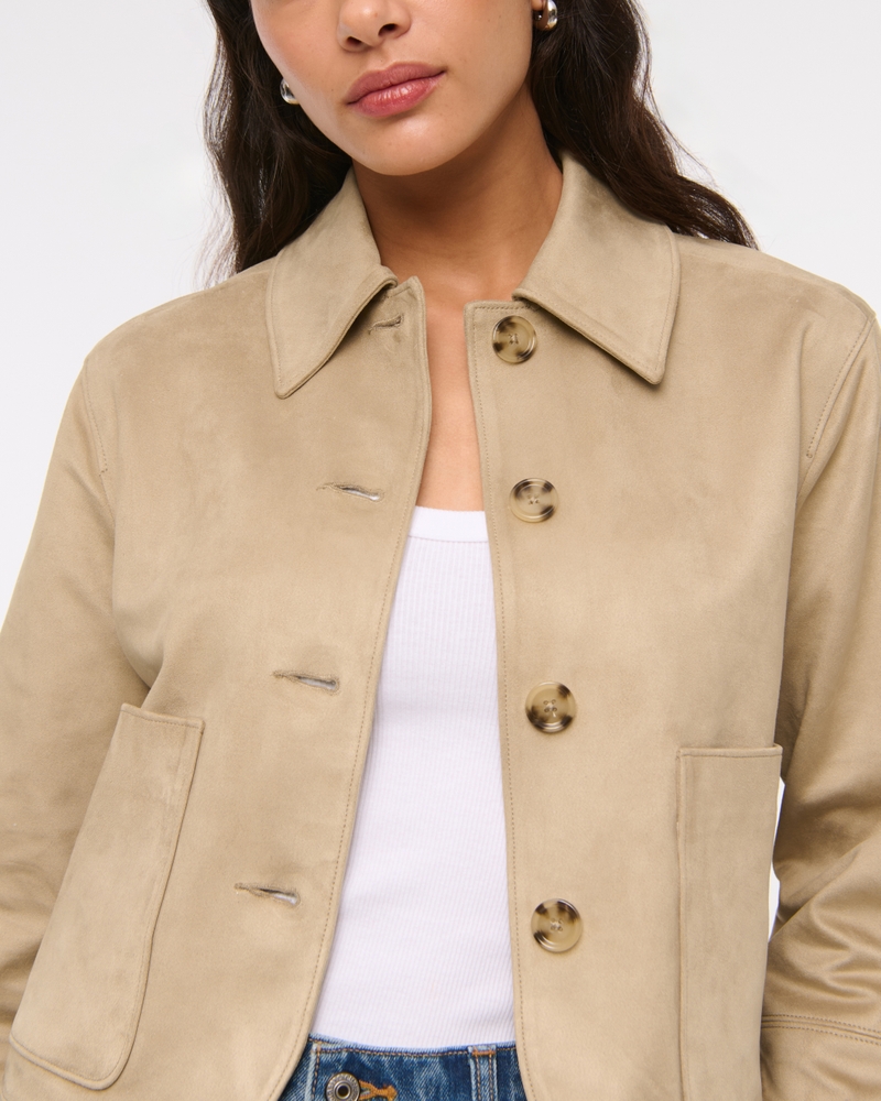 Vegan Suede Button-Through Jacket(light brown,XXS)