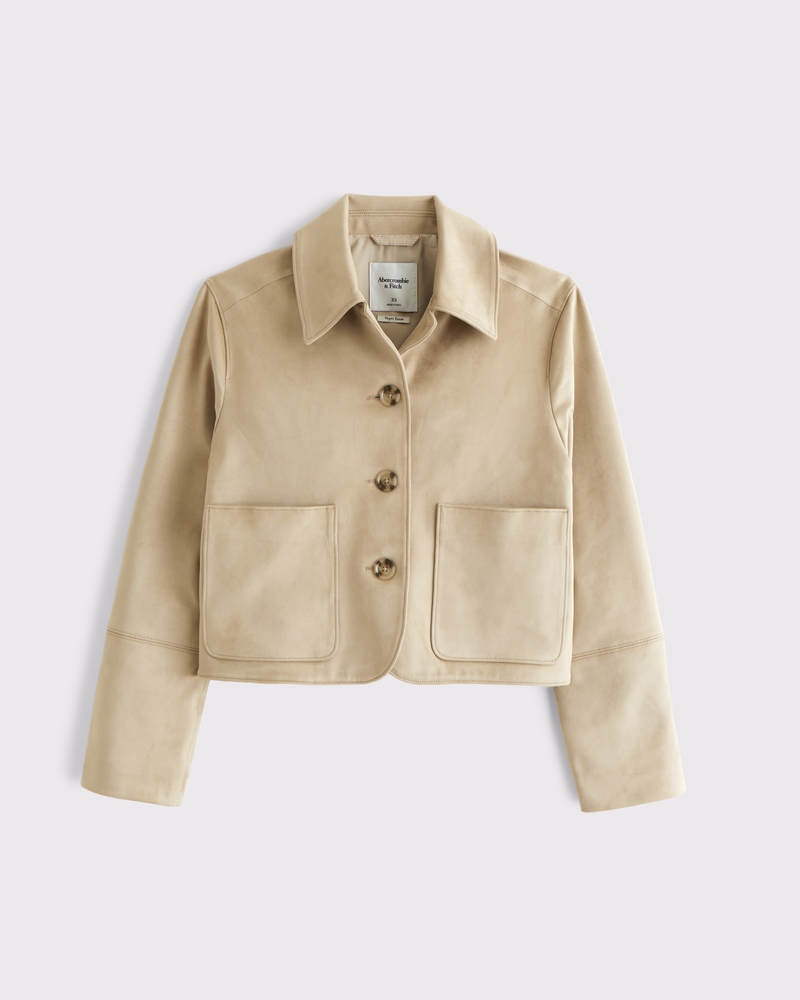 Vegan Suede Button-Through Jacket(light brown,XXS)