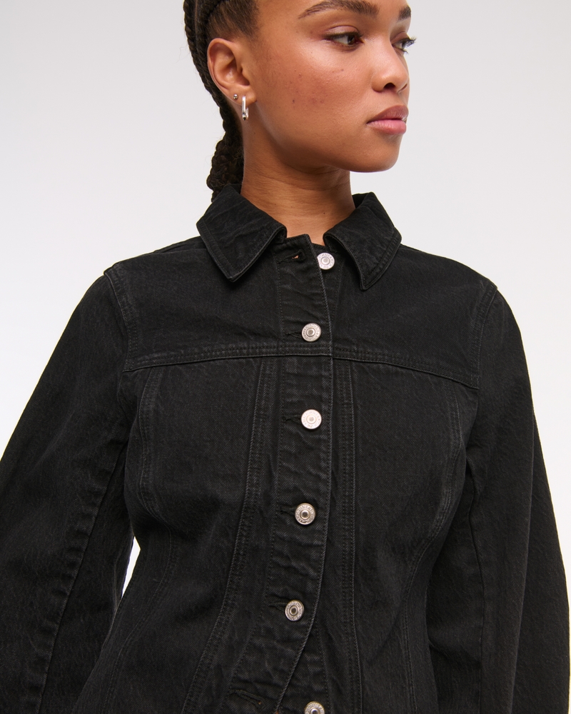 Slim Barrel Sleeve Denim Jacket(black,XXS)