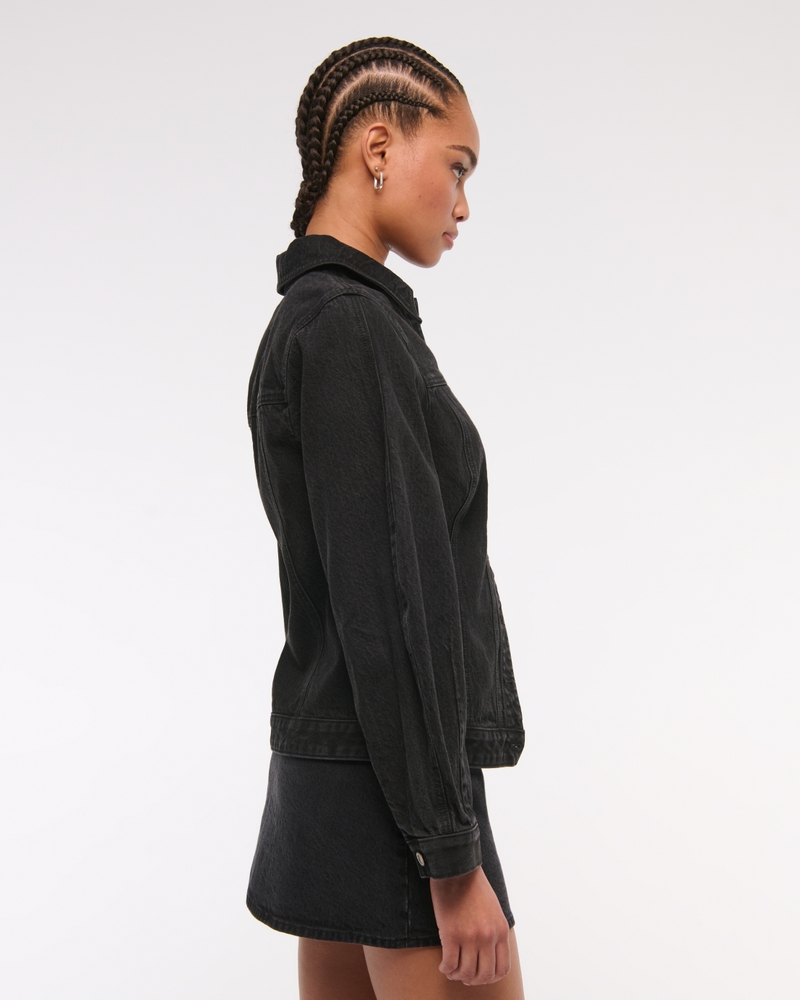 Slim Barrel Sleeve Denim Jacket(black,XXS)