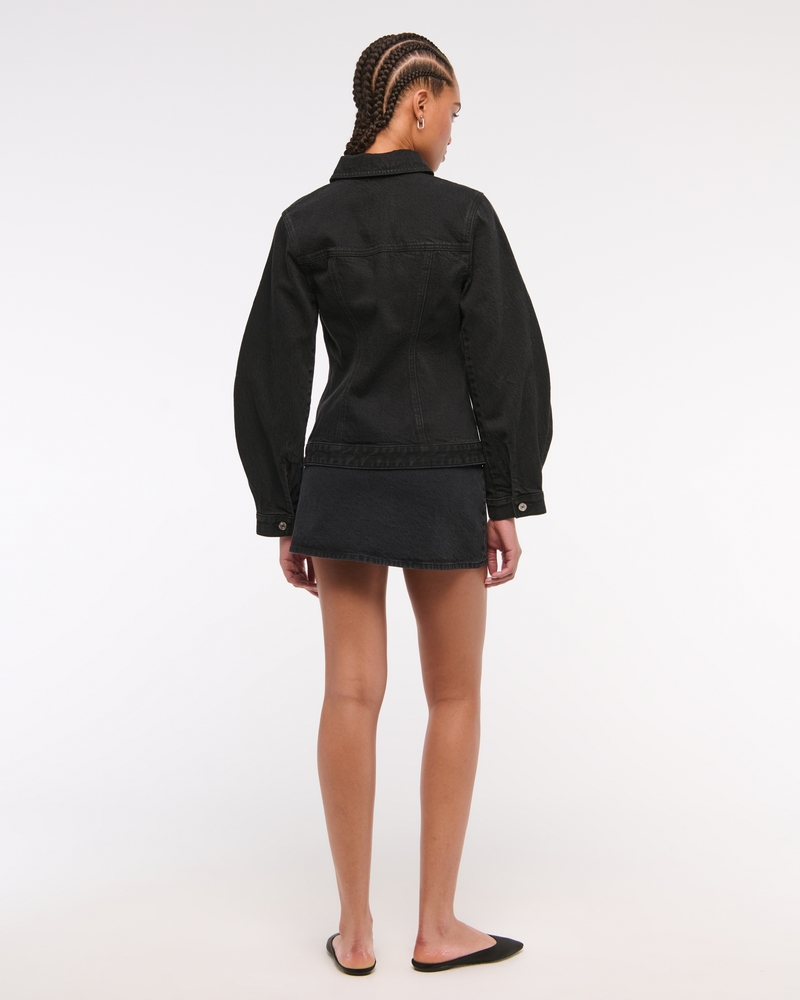 Slim Barrel Sleeve Denim Jacket(black,XXS)