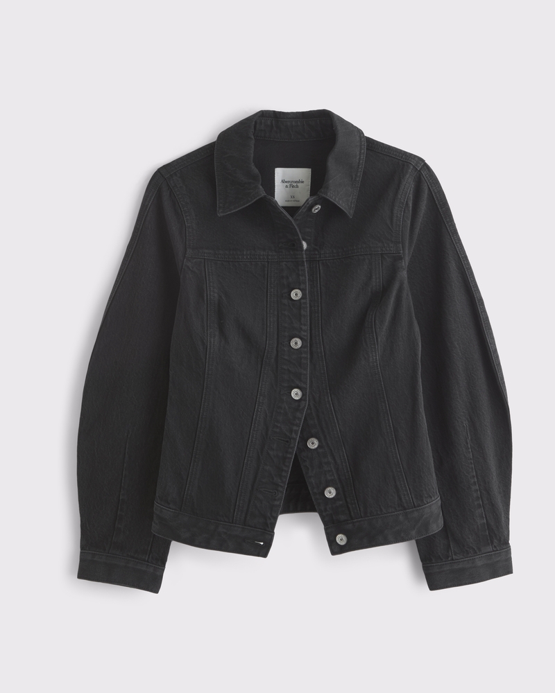 Slim Barrel Sleeve Denim Jacket(black,XXS)