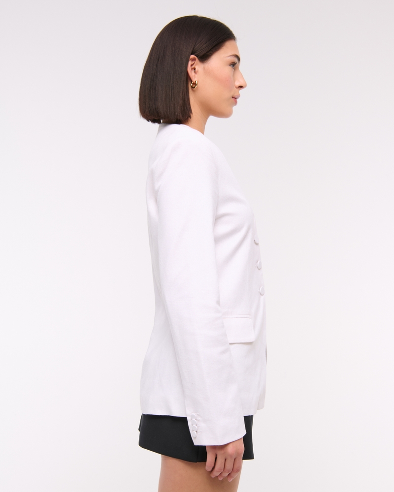 Linen-Blend Collarless Blazer(white,XXS)