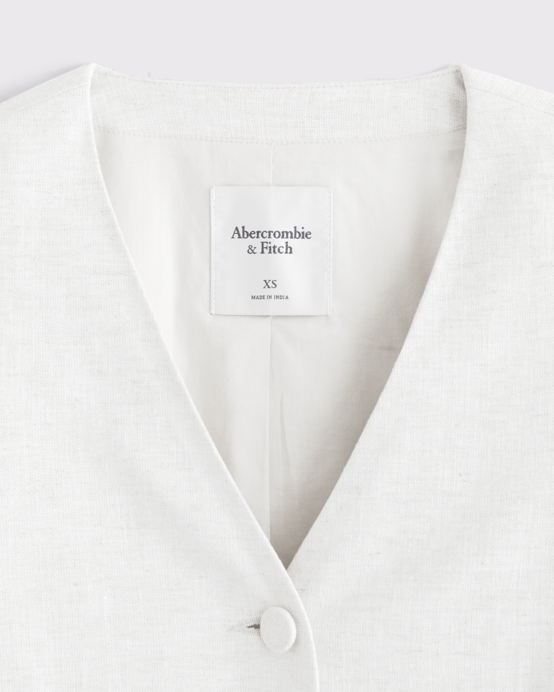 Linen-Blend Collarless Blazer(white,XXS)