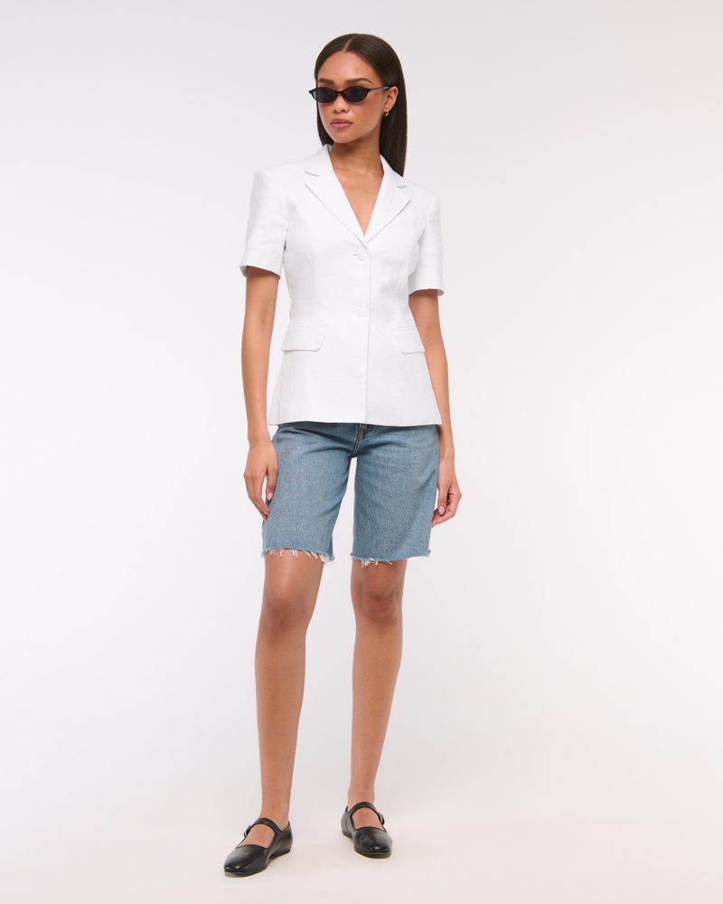 Short-Sleeve Premium Linen Blazer(white,XXS)