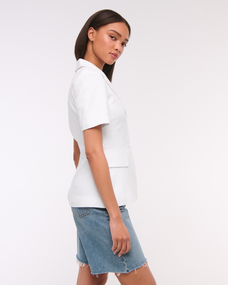Short-Sleeve Premium Linen Blazer(white,XXS)