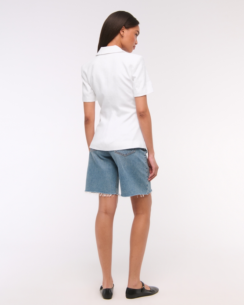 Short-Sleeve Premium Linen Blazer(white,XXS)
