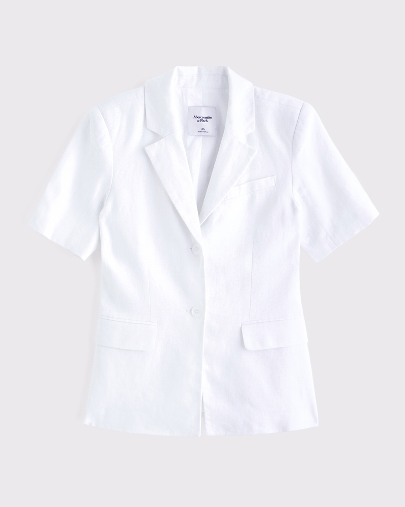 Short-Sleeve Premium Linen Blazer(white,XXS)