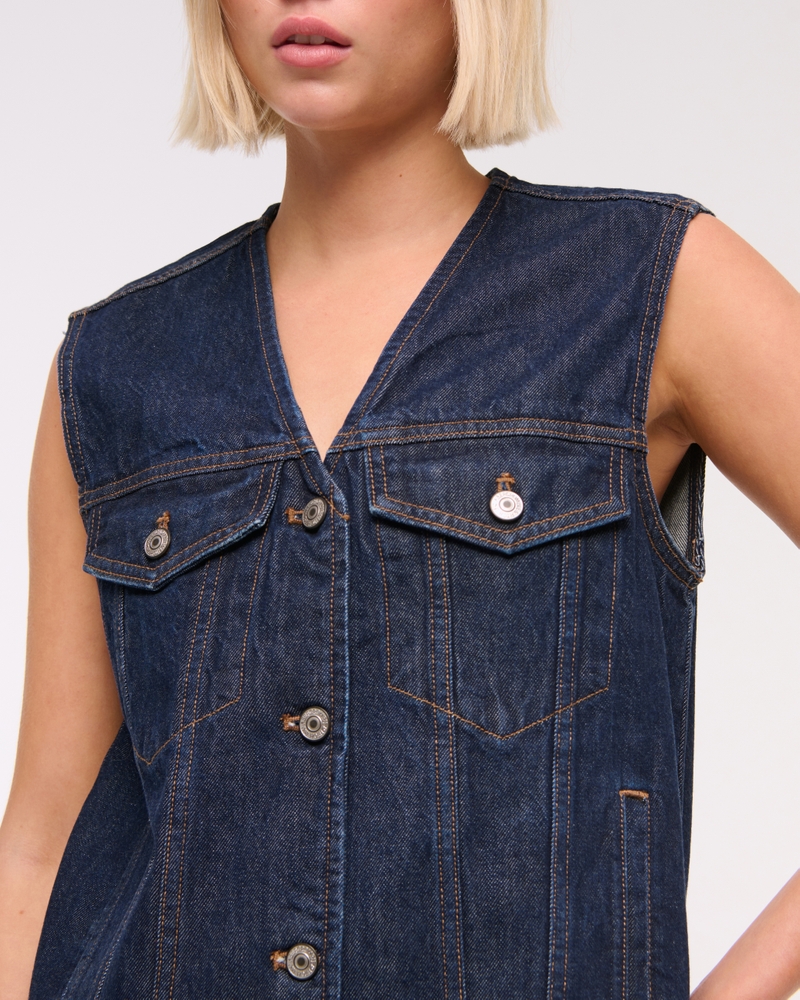 V-Neck Denim Vest(dark wash,XXS)