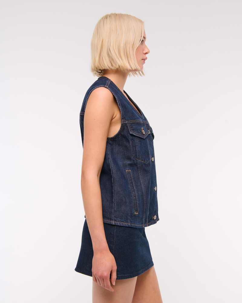 V-Neck Denim Vest(dark wash,XXS)