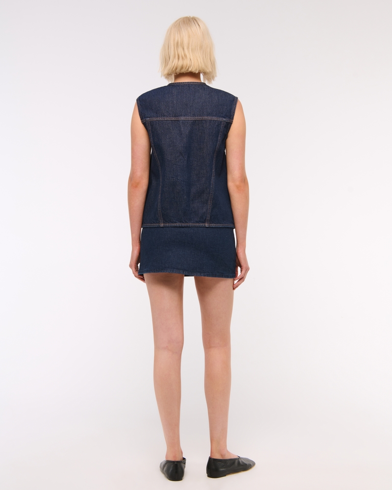 V-Neck Denim Vest(dark wash,XXS)