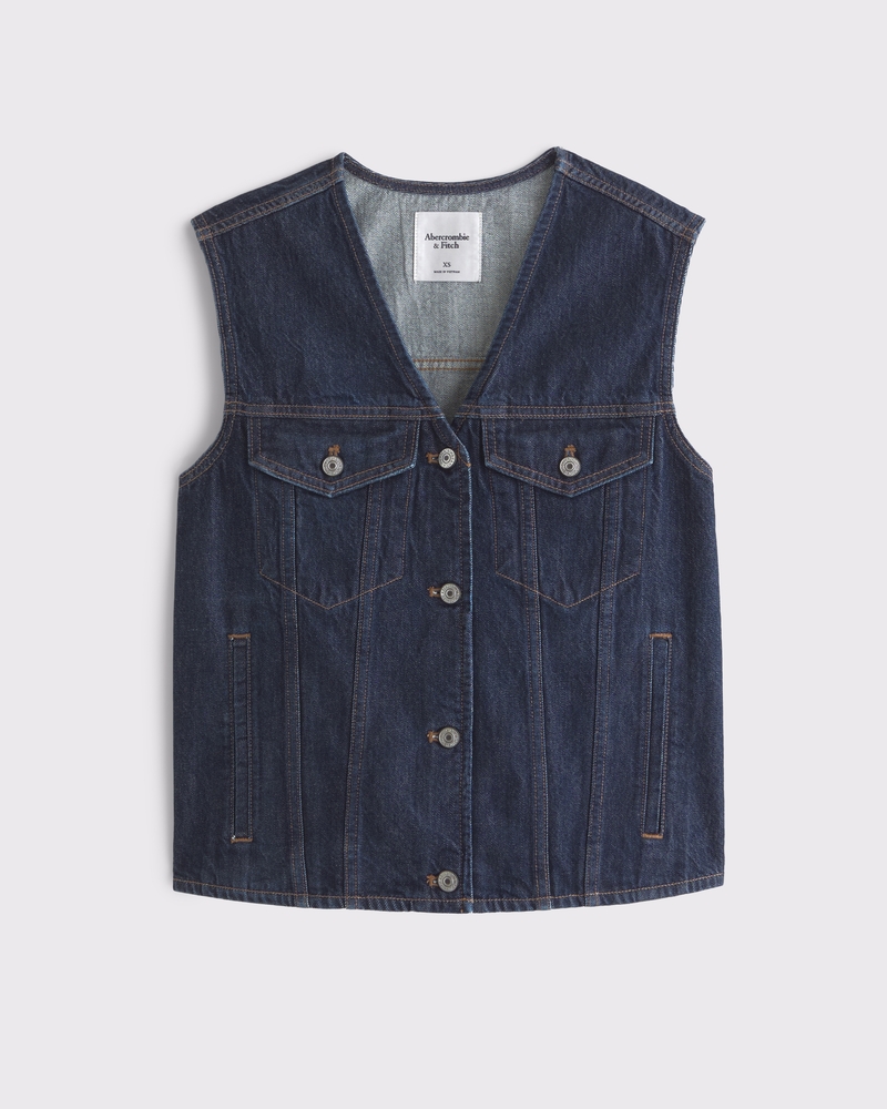 V-Neck Denim Vest(dark wash,XXS)