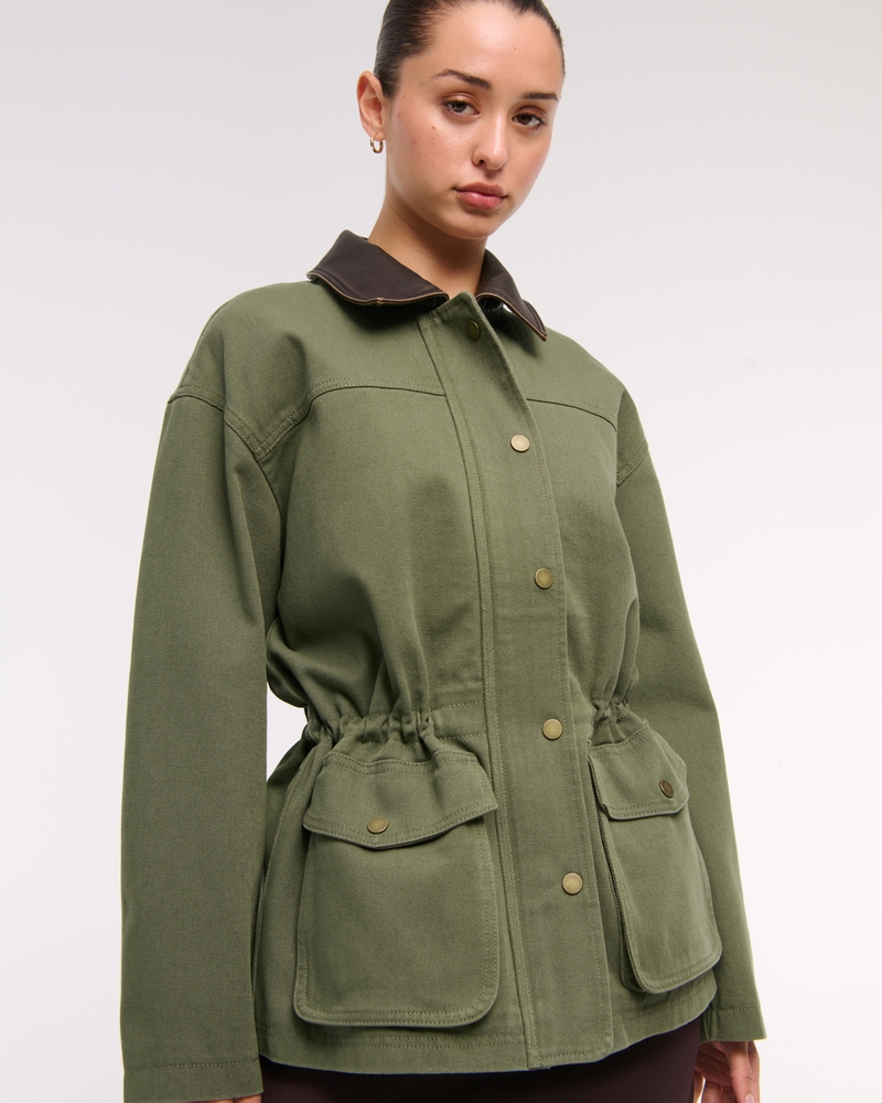 Cinched Waist Workwear Jacket(clover green,XXS)
