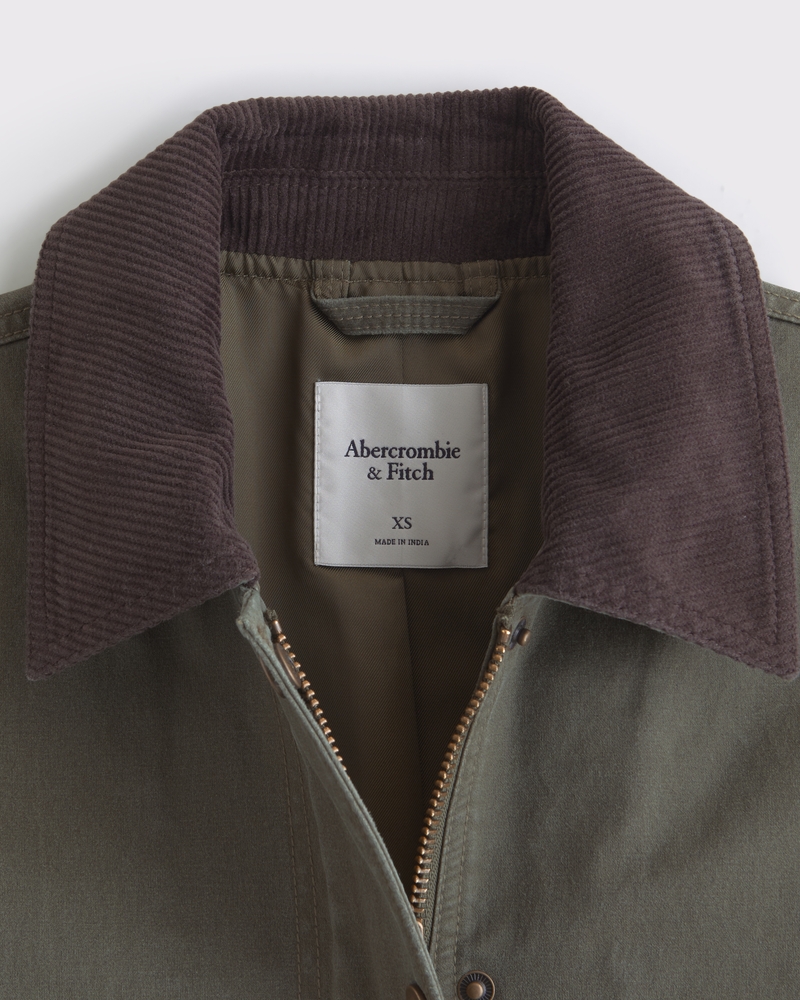 Mid-Length Waxed Barn Jacket(olive,XXS)