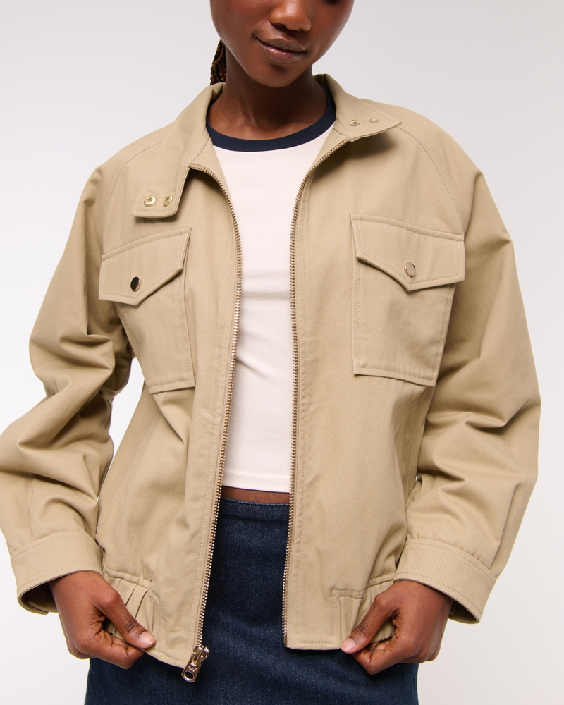 Relaxed Twill Bomber Jacket(creamy brown,XXS)