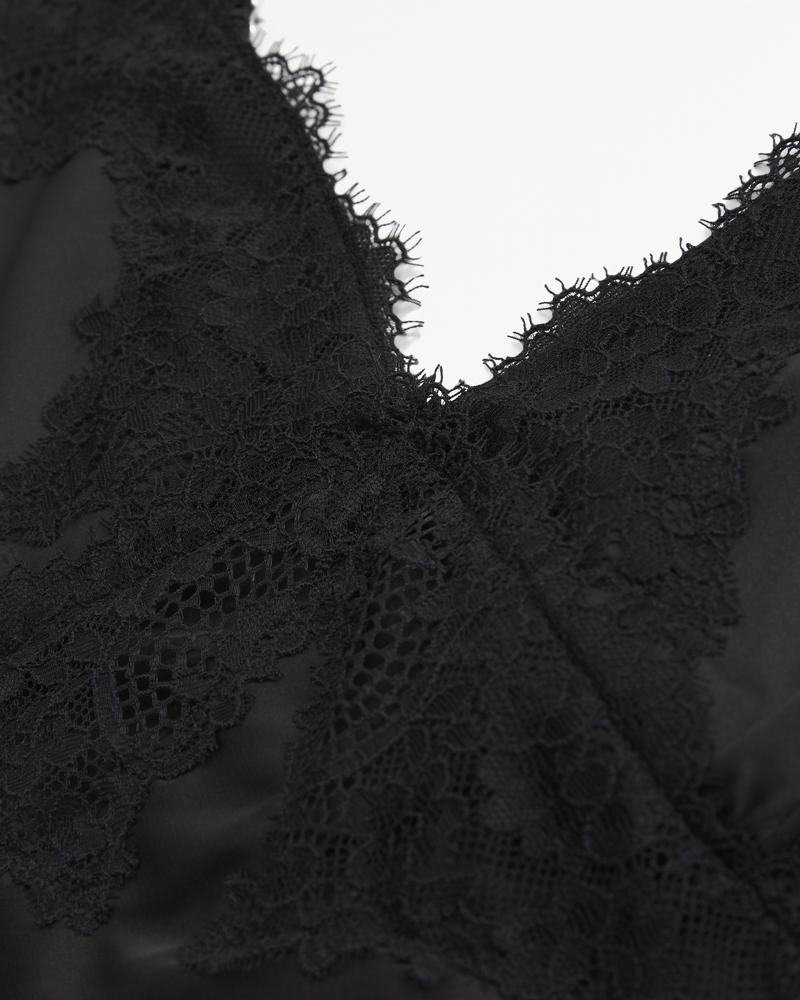 Lace and Satin Nightie(black,XXS)