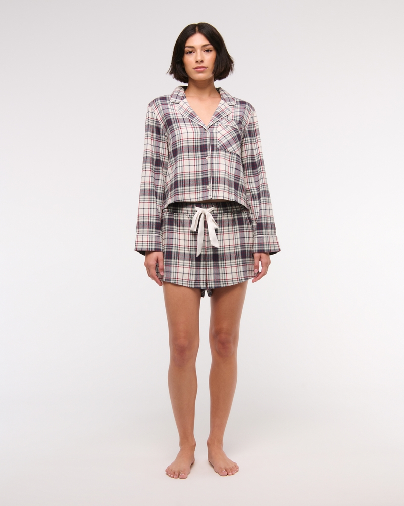 Flannel Sleep Short(navy plaid,XXS)