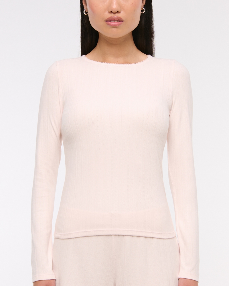 Long-Sleeve Pointelle Sleep Top(soft rose,XXS)