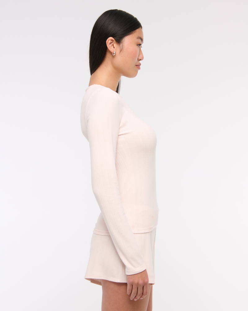 Long-Sleeve Pointelle Sleep Top(soft rose,XXS)