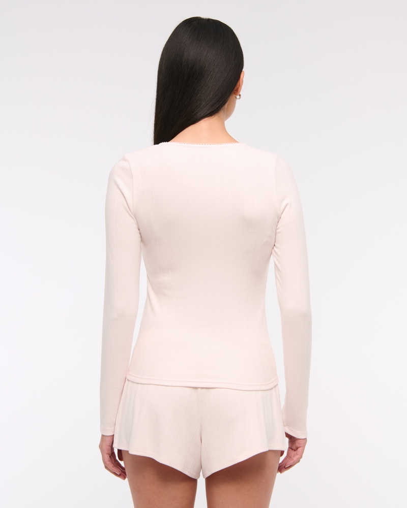 Long-Sleeve Pointelle Sleep Top(soft rose,XXS)