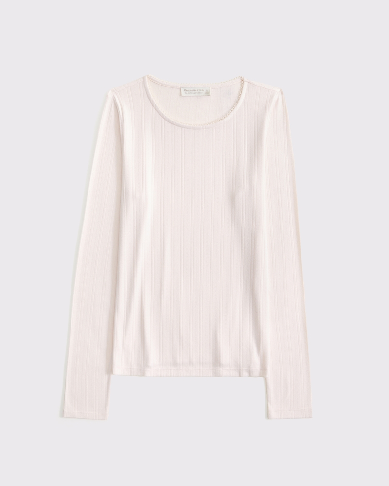 Long-Sleeve Pointelle Sleep Top(soft rose,XXS)