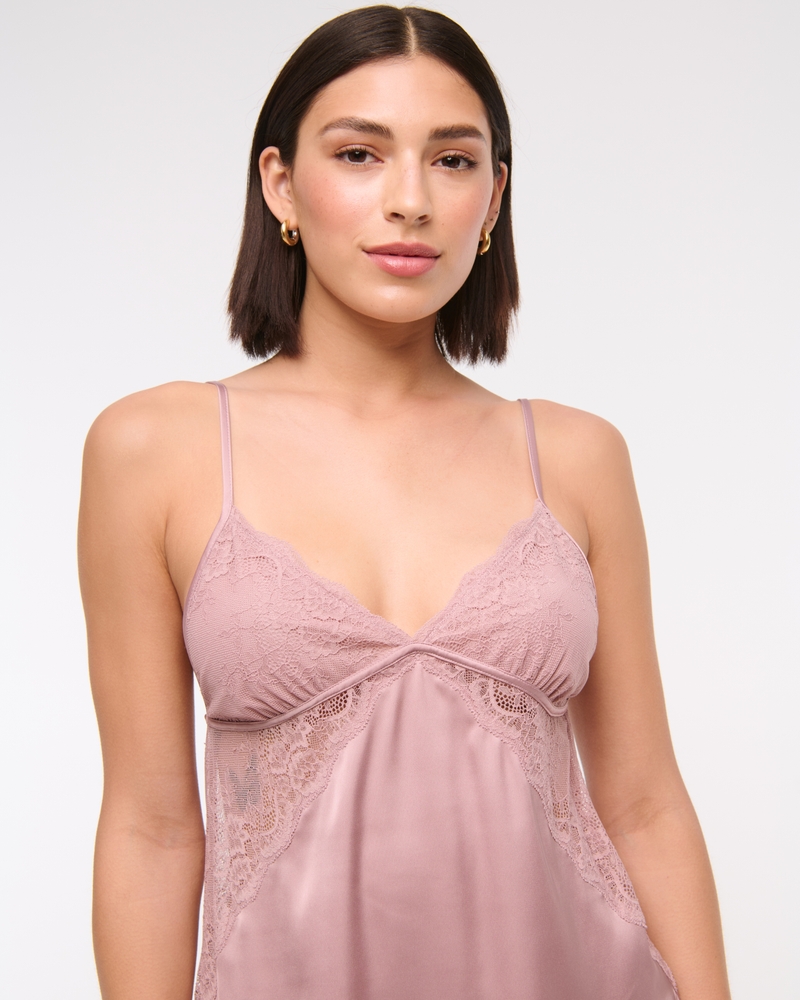 Sheer Lace-Trim Nightie(pink,XXS)